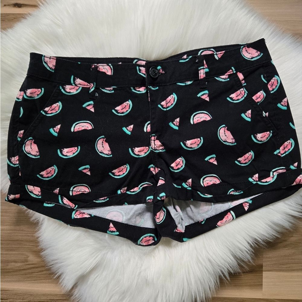 ✨️ Watermelon Print Black Jean Shorts Size 11